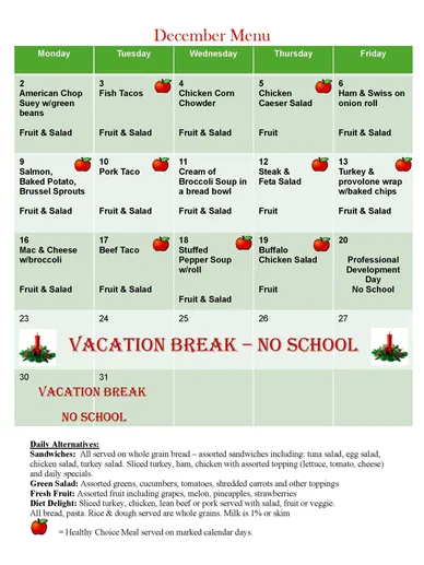 A vacation break calendar with no school.